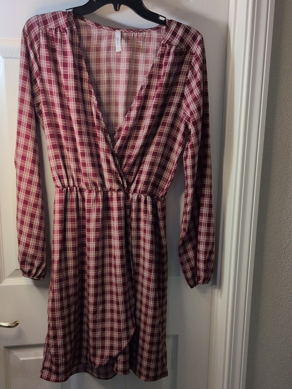 Women’s Burgundy Plaid Wrap Dress